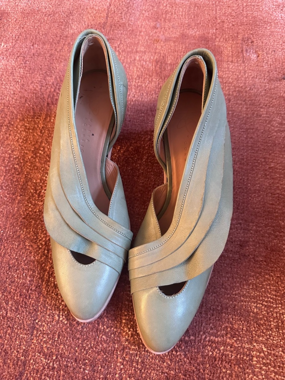 Maria Cornejo Olive-Taupe Leather Closed-Toe Heels